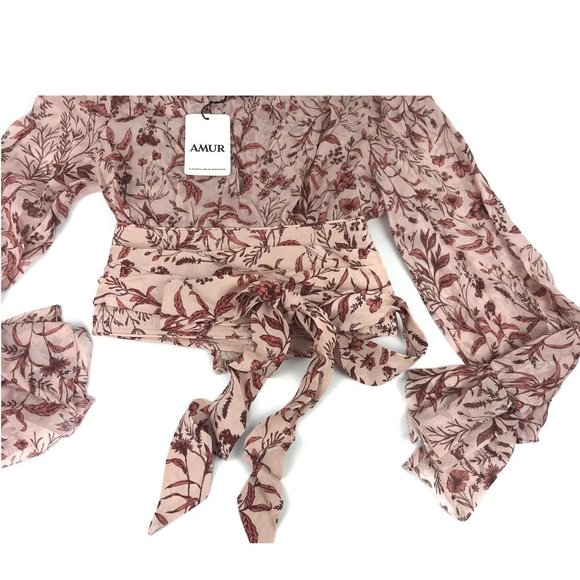 AMUR Helene Tie Waist Floral Silk Wrap Crop Top - Picture 13 of 16